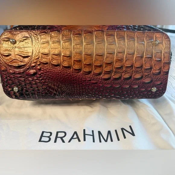 Brahmin Ombre Croc-Embossed Satchel in Burgundy and Tan - Picture 3 of 6